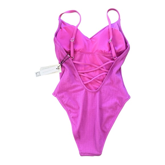 Sanctuary Strappy-Back High-Leg One-Piece Swimsuit in fuchsia NWT - Picture 5 of 6